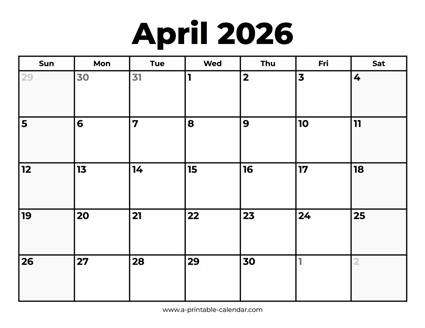 April 2026 Calendar With Holidays