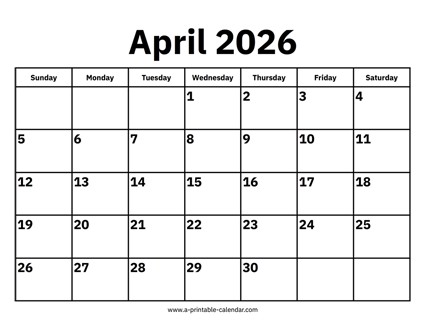 April 2026 Calendar
