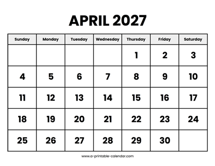 April 2027 Calendar Printable