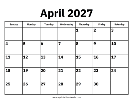 April 2027 Calendar