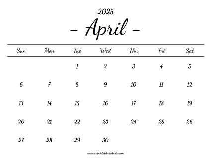 April Calendar 2025 Printable