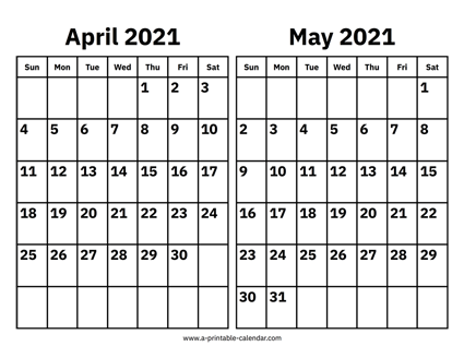 April and May 2021 Calendar