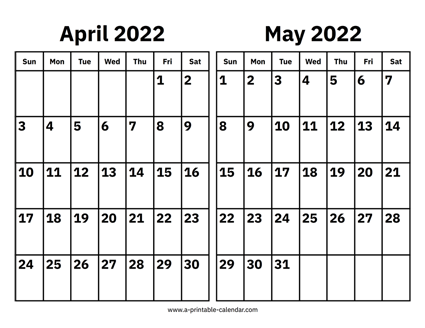 April and May 2022 Calendar