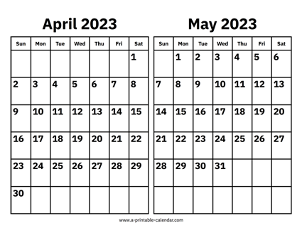 April and May 2023 Calendar