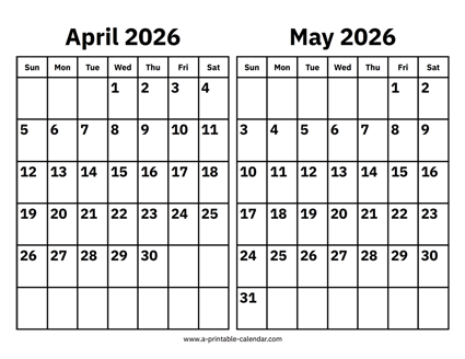 April and May 2026 Calendar