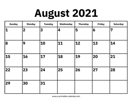 August 2021 Calendars – Printable Calendar 2021 August 2021 Calendars – Printable Calendar 2021