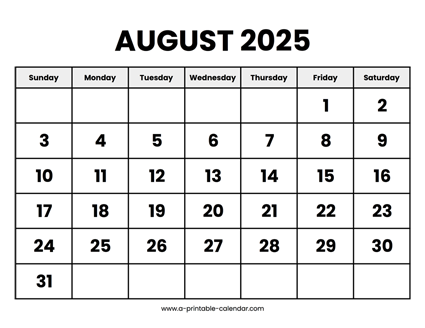 August 2025 Calendar Printable