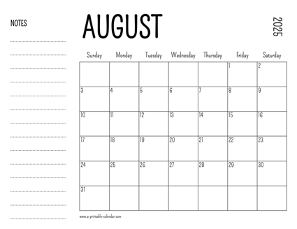 August 2025 Printable Calendar