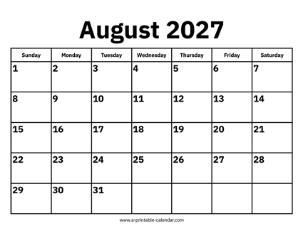 August 2027 Calendar