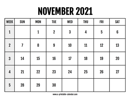 Calendar 2021 November