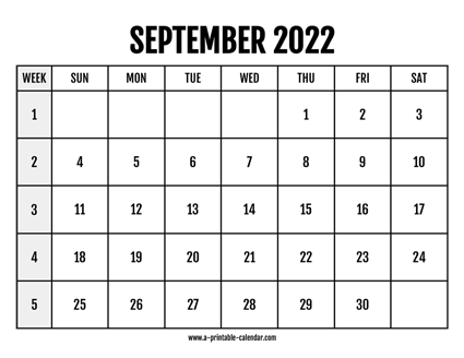 Calendar 2022 September