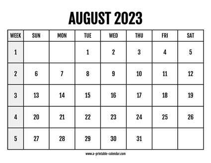 Calendar 2023 August