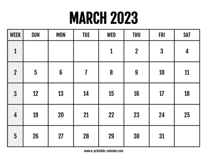 Calendar 2023 March