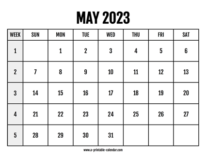 Calendar 2023 May