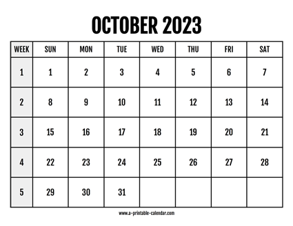 Calendar 2023 October