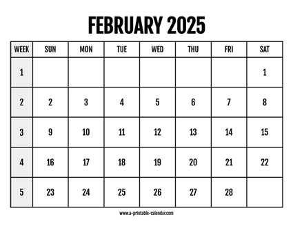 Calendar 2025 February