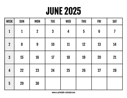 Calendar 2025 June