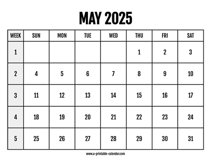 Calendar 2025 May