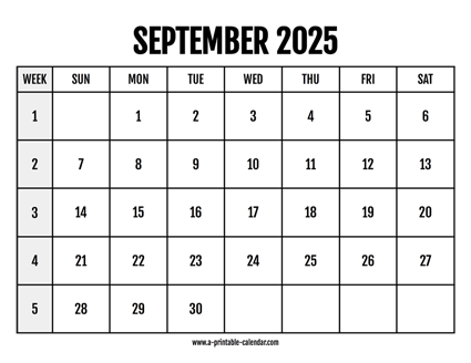 Calendar 2025 September