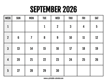 Calendar 2026 September