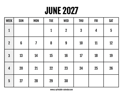 Calendar 2027 June