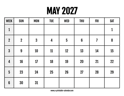 Calendar 2027 May