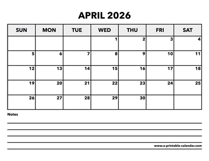 Calendar April 2026