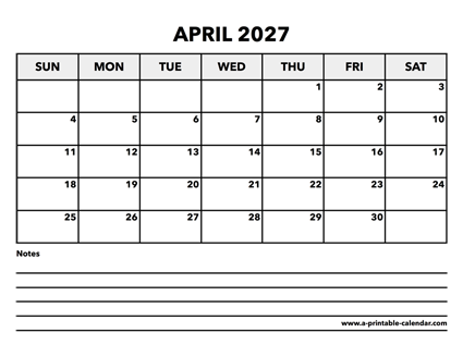 Calendar April 2027