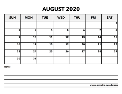 Calendar August 2020
