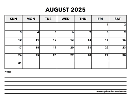 Calendar August 2025