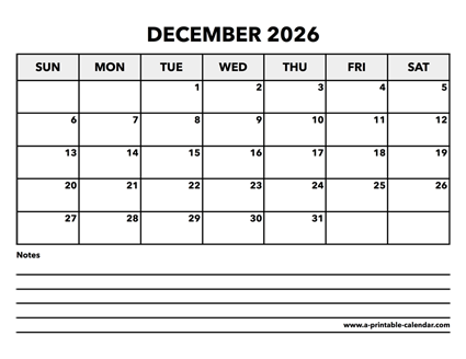 Calendar December 2026