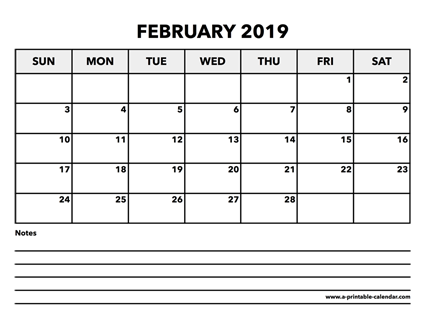 Calendar February 2019