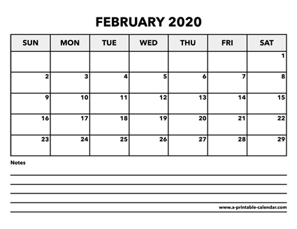 Calendar February 2020