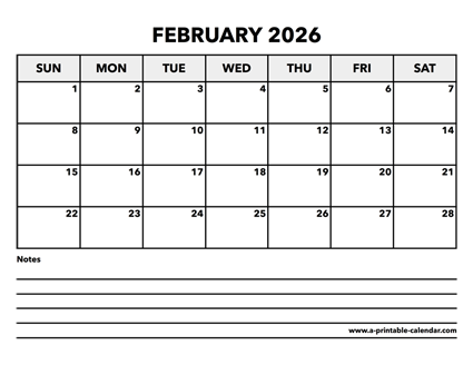 Calendar February 2026