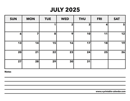 Calendar July 2025