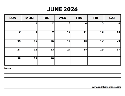 Calendar June 2026