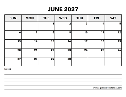 Calendar June 2027