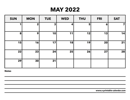 Calendar May 2022 - A Printable Calendar