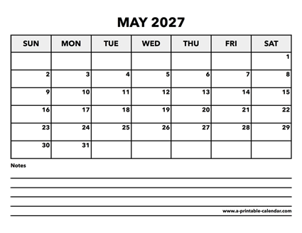 Calendar May 2027