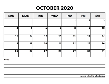 Calendar October 2020
