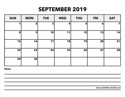 Calendar September 2019 - A Printable Calendar