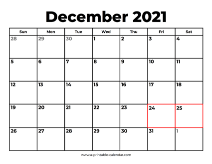 December 2021 Calendar With Holidays