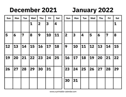 December 2021 and January 2022 Calendar