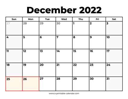 December 2022 Calendar With Holidays