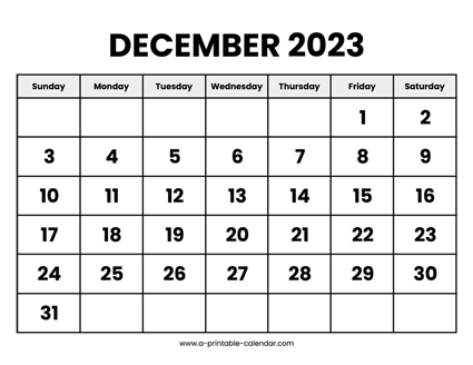 December 2023 Calendar Printable