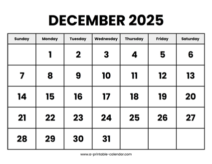 December 2025 Calendar Printable