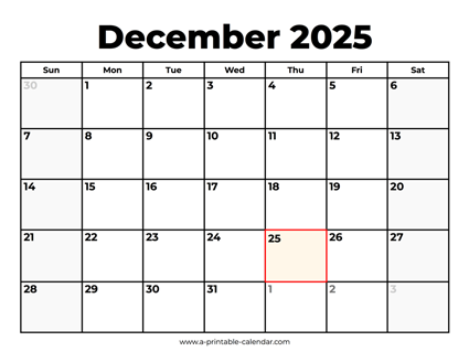 December 2025 Calendar With Holidays