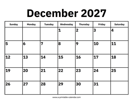 December 2027 Calendar