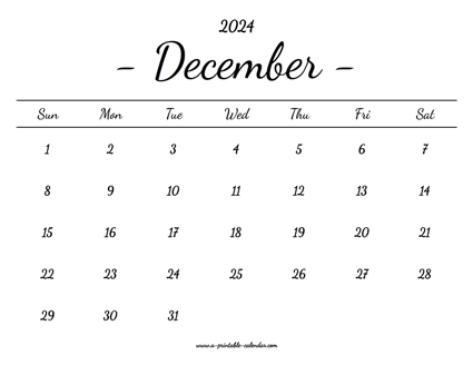 December Calendar 2024 Printable