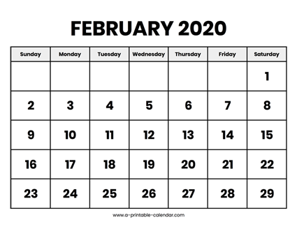 February 2020 Calendar Printable